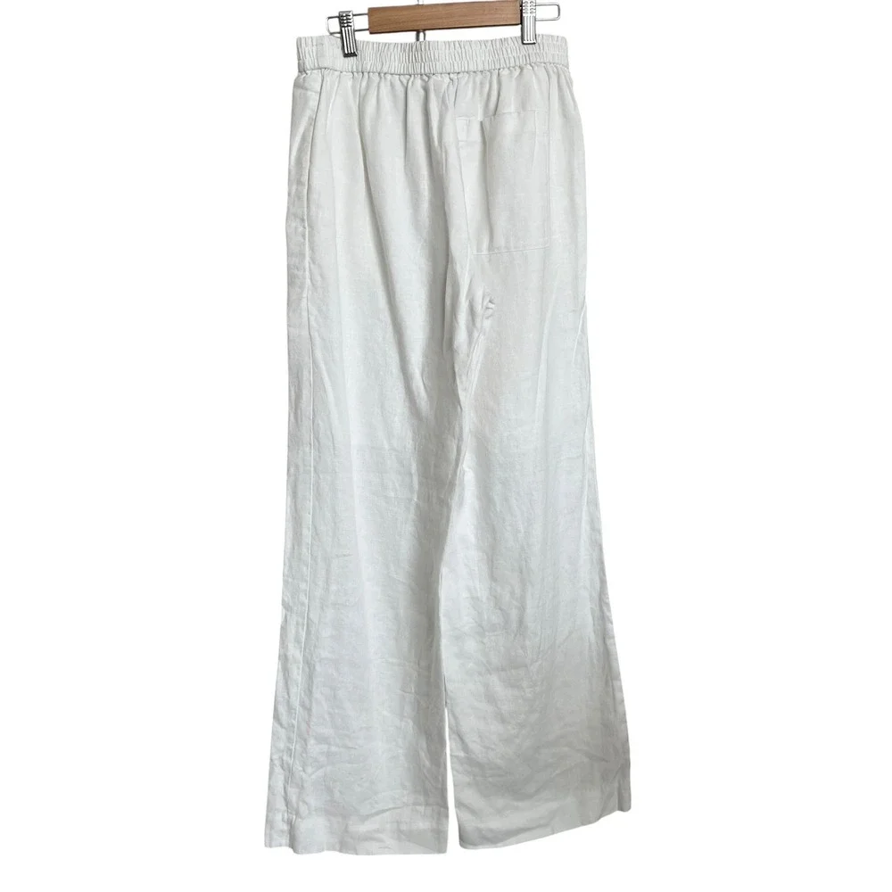 COS White 100% Linen Wide Leg Elastic Pull On Pants 2 Coastal Beach Minimalist